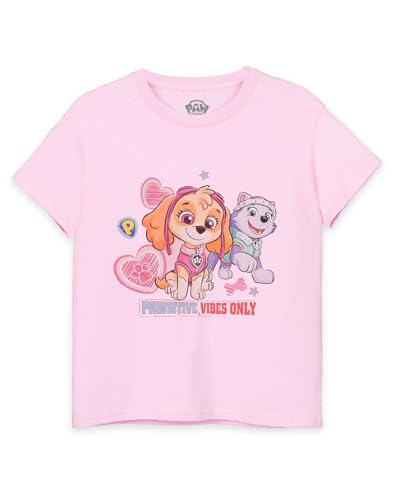 Paw Patrol Girls T-Shirt | Kids Pink Short Sleeve Tee | Skye & Everest Pawsitive Vibes Only Pink Hearts | Gift for Children
