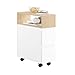 SoBuy Tavolino Stretto con Rotelle e 2 Cassetti - Tavolino da Notte Multifunzionale per Camera da Letto/Soggiorno, Mobile con Rotelle Bianco/Naturale 50x20x61cm FBT155-WN