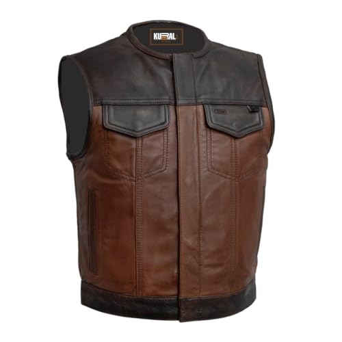 Mens Western Style Leather Vest - Lowside Gunner Mens Motorcycle Leather Vest - Men's Casual Leather Vest for Men
