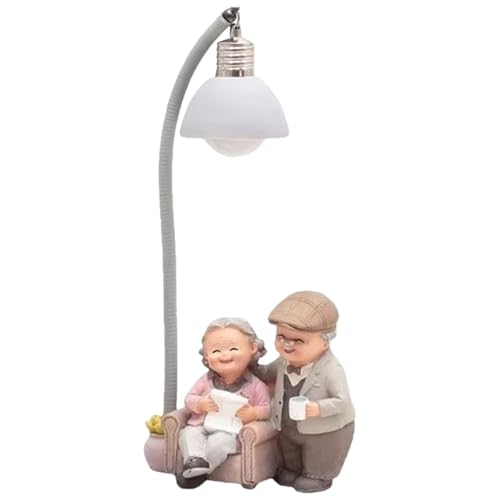 Figurines de couple âgé sculptées à la main avec douce lumière de chevet