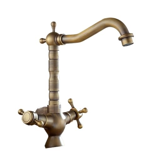Antique Bronze Bath Sink Faucets Dual Handle Single Hole Hot Cold Water Mixer Crane Kitchen Faucet(Style B,G9/16)