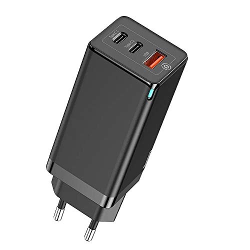 Carregador Celular Parede Dual Tipo-C + USB 65w Gan Turbo Baseus Portátil Tomada Smartphone