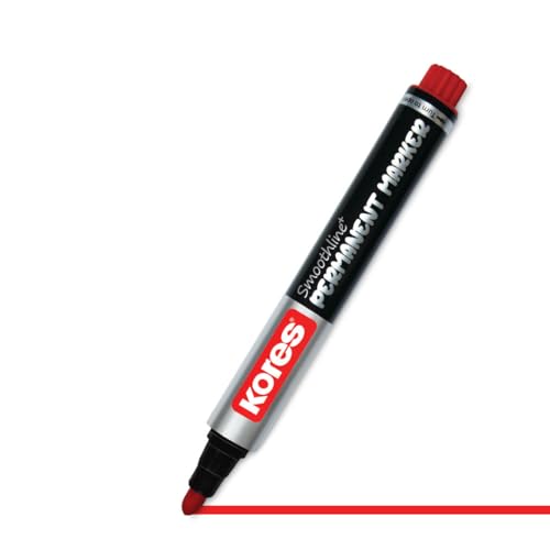Image of Kores Smoothline+ Permanent Marker Pen, Red | Pack of 10 | Bold, Fade-Resistant & Quick-Dry Ink | Long-Lasting, Non-Toxic, Smooth Writing for Office, School & Home |