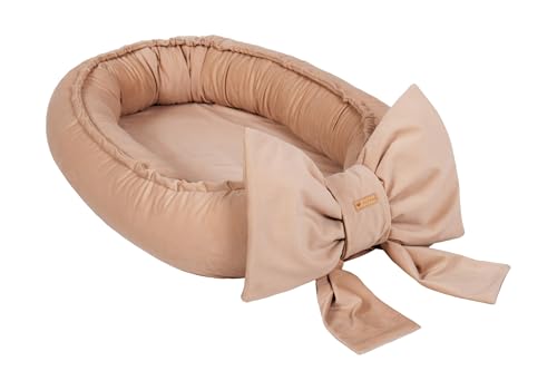Cocon bébé avec nœud décoratif, réducteur de lit, nid bébé, douillet (couleur: cappuccino)
