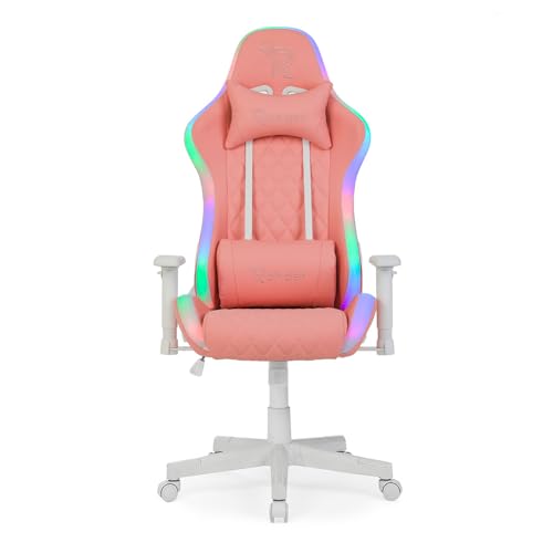 Ranqer Halo Chaise Gaming RGB avec Éclairage LED, Dossier Inclinable 180°, Accoudoirs 2D, Coussins Amovibles, Base Nylon Robuste Et Confort Ergonomique pour Longues Sessions, Rose