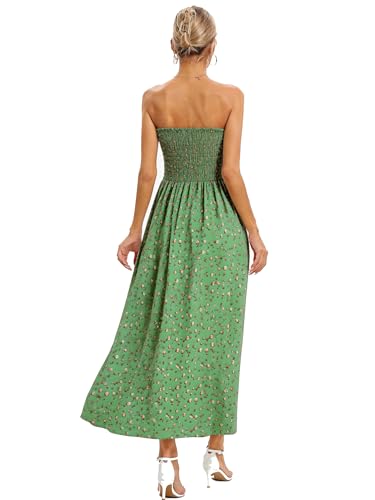Image of Aigeman Women Strapless Tube Maxi Dress Flowy Swing Long Beach Sundress Sleeveless Boho Summer Dress with Pokets 330