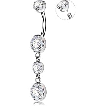 OUFER Titanium Belly Button Rings, Belly Button Rings Dangling, 14G Belly Piercing Jewelry, Internally Thread Clear CZ Belly Rings for Women Men