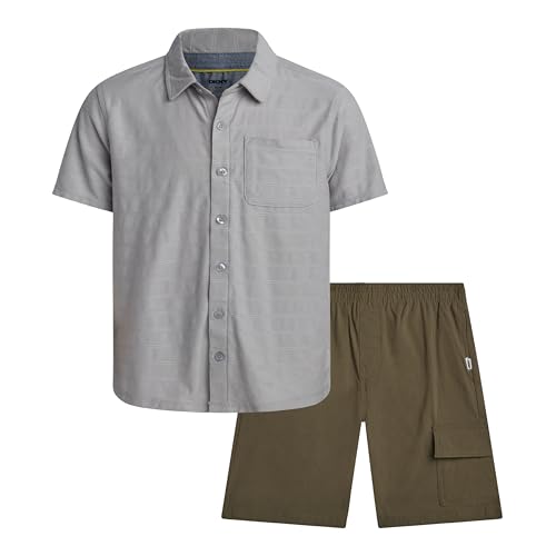 Image of DKNY Boys Shorts Set - 2 Piece Short Sleeve Collared Button Down Shirt and Matching Shorts for Boys (Sizes: 8-12)