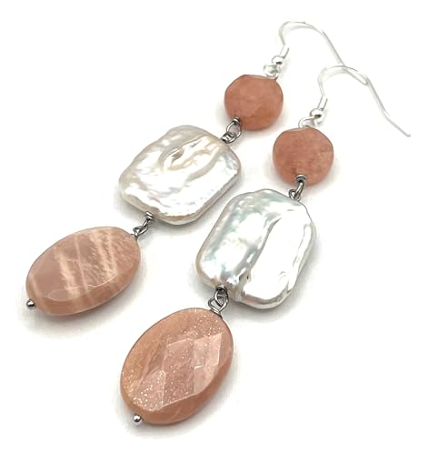 Boucles d'oreilles perles blanches pour rayonner au quotidien avec la pierre de soleil en argent