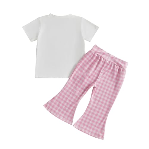 Toddler Baby Girl Western Outfits Embroidery Cow Short Sleeve Shirts and Gingham Pants Set 2Pcs Summer Fall Clothes2