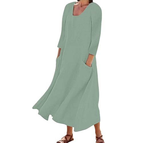 Robe longue col carré pour femme avec poches et manches 3/4