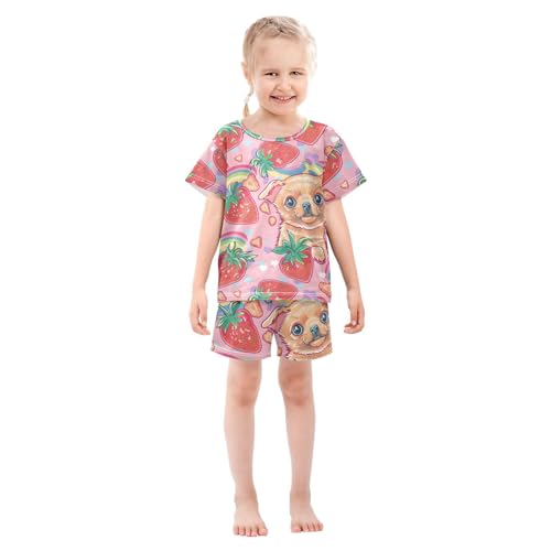 ALAZA Strawberry Puppy Dog Heart Pajamas Short Sleeve 2 Piece Sleepwear Top and Bottom Pajama Set Unisex3
