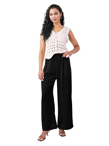 Satin Wide Leg Pants for Women, Women's High Waisted Dress Pants, Casual Palazzo Pants4