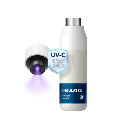 LARQ Bottle PureVis 500ml - Selbstreinigende Edelstahl-Trinkflasche mit UV-C Reinigung | Hält Getränke kalt und heiß | BPA-frei, auslaufsicher & wiederverwendbar | 2 Jahre Garantie, Granite White