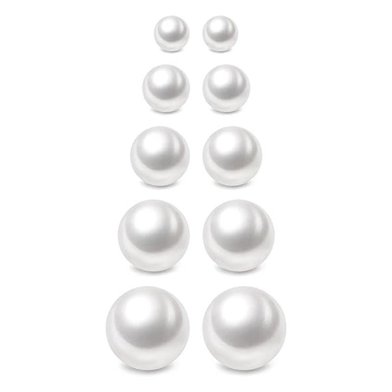 Hypoallergenic Pearl Earrings for Women, 6 Pairs, 3-8MM Studs, Multiple Piercing Sets