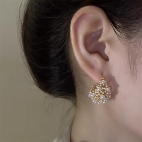 Kokoma Pearl Flower Hoop Earrings for Women Bohemian Statement Earrings Wedding Earrings Small Hoops Filligree Elegant Ear Jewelry2