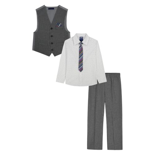 Image of IZOD Boys' 4-piece Formal Dress Up Suit Set, Vest, Pants, Collared Shirt, and Tie