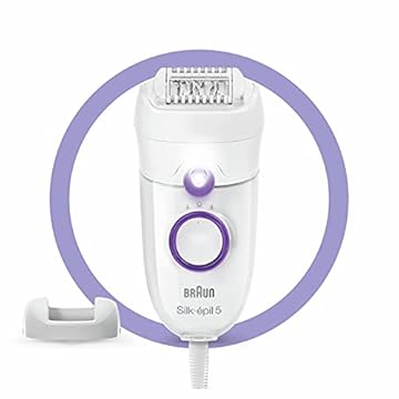 Braun Silk-épil 5, Depilatore Donna, Epilatore Elettrico Donna Adatto ai Contorni Difficili, con Impostazione della Velocità, Epilazione confortevole, Idea Regalo, 5-505 Bianco e Viola