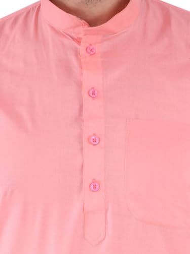 Image of Men's Cotton Blend Blend Knee Length Solid Color Style Stright Long Mandrin Collor Ethnic Casual Wear Kurta Only