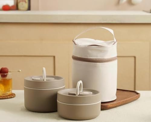 保温弁当箱 スープ 真空断熱スープ セット 大容量 2段 /3段 /4段 保温 大容量 ランチジャー 茶碗 断熱セット ステンレス 真空断熱ス 5時間の保温 通勤 運動会 通学 キャンプ (ブラウン,2層)