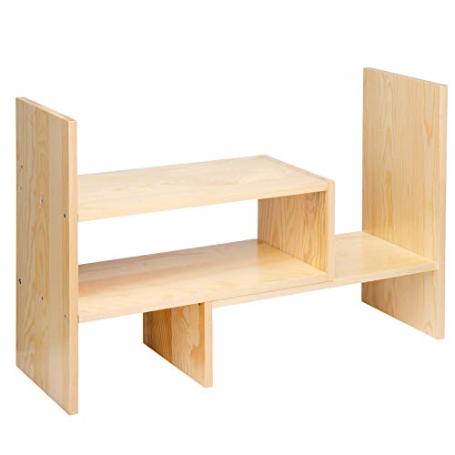 Vergoodr Desktop Organizer Office Storage Rack Adjustable Natural Wood Display Book Shelf Stand Rack Wood Caddy Desk Organizer Set Office Storage Expandable Tabletop #TOP3