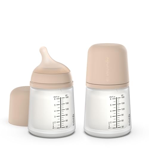 Image of Suavinex Zero Zero Anti Colic Baby Bottle, No 1 Spanish Baby Bottle Brand, Minimizes Bottle Rejection & Nipple Confusion, Perfect for Combo Feeding, 2pk, 6oz/180mL, Light Tone, Adaptable Flow Nipple