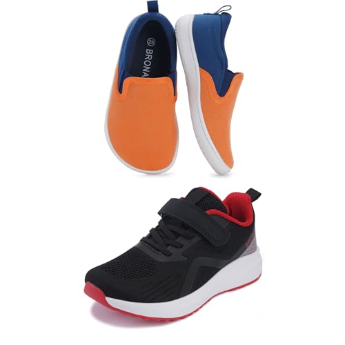 BRONAX Little Kids Wide Tennis Walking Shoes for Boys Orange Black Red Size 13