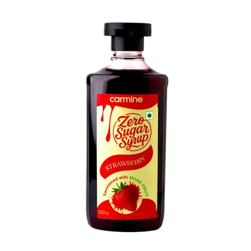 Image of Carmine Zero Sugar Strawberry Syrup - 330g | New & Improved Recipe | Sweetened with Pure Monk Fruit | Natural, Plant-Based Sweetener | No Added Sugar or Artificial Ingredients