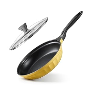 BUYDEEM Cheflite Nonstick Frying Pan Skillet, 10.2Inch Mellow Yellow Non Stick Cast Aluminum Fry Pan with Glass Lid, 2.5Qt Saute Pan, Egg Pan Omelet Pans, Cooking Pan Induction Capable, PFOA Free
