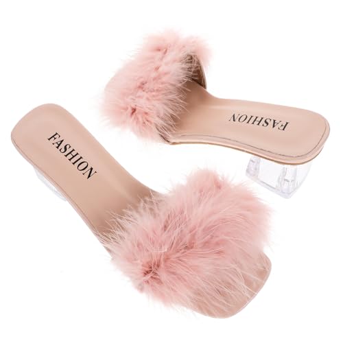 Sandales à talons épais pour femme Healeved rose : pantoufles bout ouvert taille 36 confort