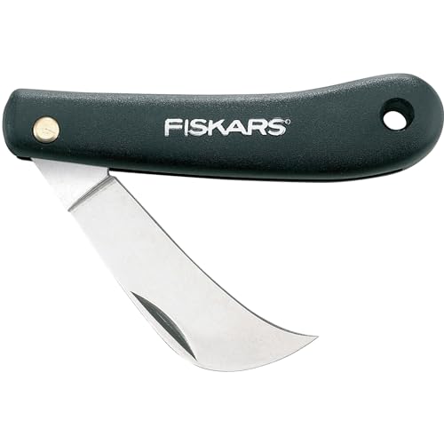 Fiskars Couteau serpette, Couteau de poche, Longueur totale: 17 cm, Acier inoxydable, Noir, K62, 1001623