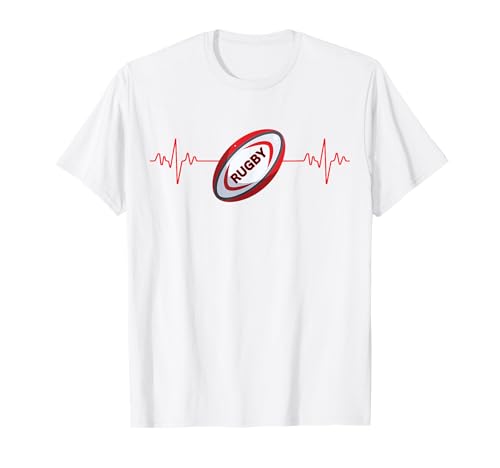 Latido Del Corazón Pelota De Rugby Deportes Línea De Pulso Camiseta