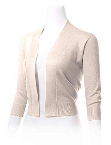 Image of Allsense Women's 3 /4 Sleeve Cropped Shrug Cardigan | Classic Bolero, Open-Front, Lightweight Soft Fine Knit Cover Up
