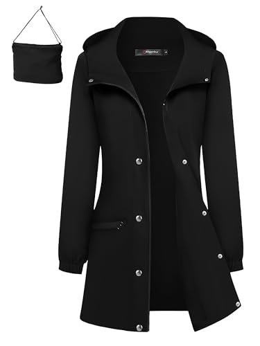 Bloggerlove Womens Raincoats Waterproof With Hood Spring Fall Packable Rain Jacket Outdoor Winbreaker Black XL