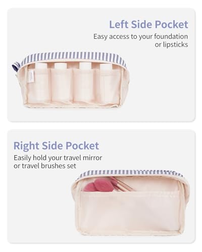 Image of Narwey Cute Makeup Bag Small Toiletry Bag Travel Cosmetic Bag Organizer Make Up Bags with Organized Pockets for Women (Greyish Blue Stripe, Large)