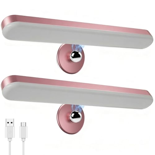Image of Benreom 2 Pack Wireless Vanity Lights for Mirror, Rechargeable Battery Operated Makeup Light, Adjustable Light Bar, Magnetic Stick on LED Lighting Bathroom Decor Accessories, Pink