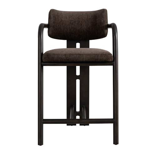 Armen Living Aaliyah Butaco Tapizado de Madera Maciza Espresso con Asiento Marrón Brindle - Altura Mostrador 26" - Set de 3 miniatura 4