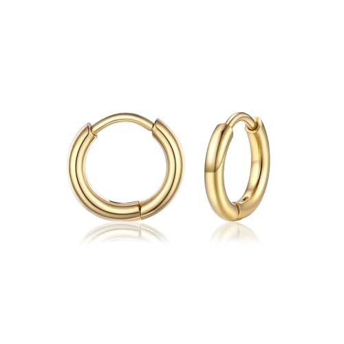 PROSTEEL Huggie Earrings for Women, Small Cartilage Hoop Earrings Women Mens in Black/Silver/14K Gold, Versatile Size in 7~16mm Hoop Earring Jewelry 8mm A.14K Gold