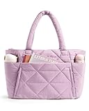 BAGSMART Tote Bag for Women, Puffy Tote Bag with Zipper, Large Quilted Shoulder Bag with Compartments for Travel, Work, Gym (Purple)