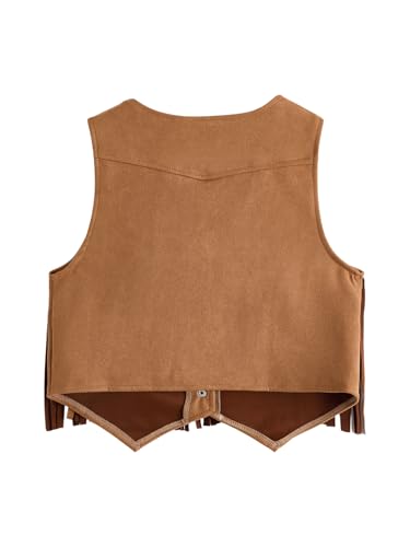 Verdusa Women's Tassel Suede Vest Sleeveless Fringe Hippie Crop Jacket2