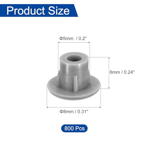Image of uxcell 800Pcs Screw Hole Plugs, 5mm(3 /16 inch) Dia Plastic Round Button Plugs Snap in Locking Hole Covers Flush Type Caps for Furniture Cabinet, Light Grey