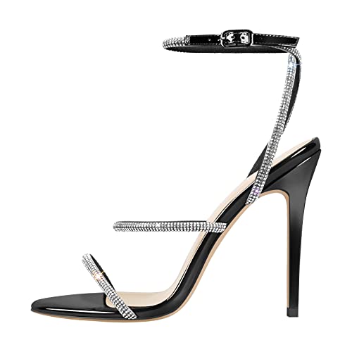 Image of richealnini Rhinestone Stiletto Heels Sandals for Women Crystal Straps Buckle Up Party Dress