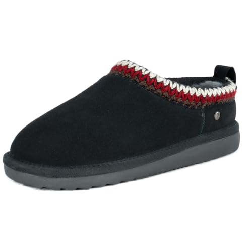 Image of Women's Genuine Shearling Slippers Suede Warm Indoor Outdoor Shoes Rubber Sole