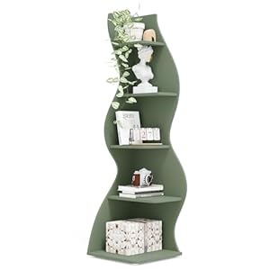 Tribesigns Corner Shelf, Modern 5-Tier Wall Corner Bookshelf, Stylish Corner Small Bookcase Storage Rack Plant Stand with Unique Shape for Living Room, Home Office (Sage Green, 1PC)