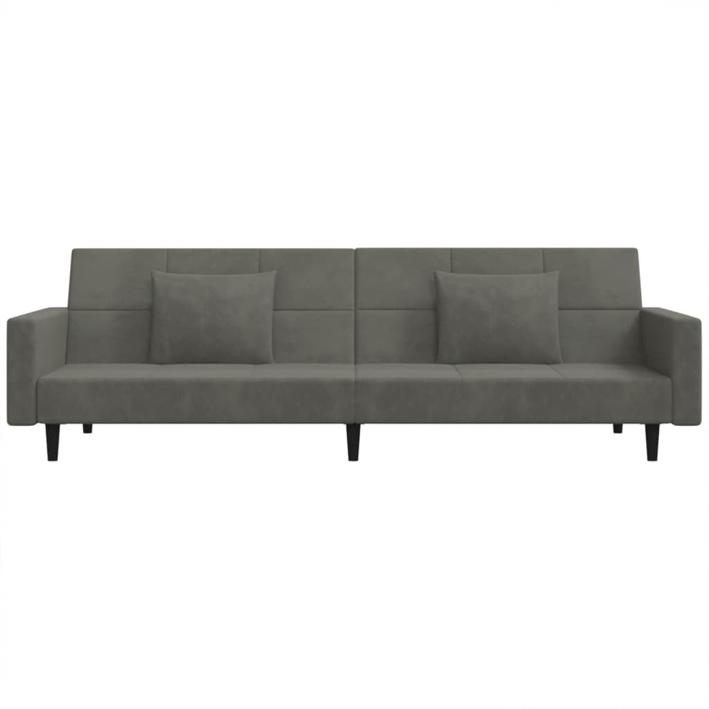 Sofá cama 2 plazas, gris oscuro, terciopelo, 220 x 100 cm, 2 cojines, sofá cama que ahorra espacio para salón, dormitorio de invitados, estudio y oficina