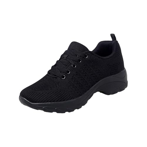 Zapatillas ortopédicas tejidas elásticas para mujer, con cordones, con soporte de arco, calzado deportivo casual para caminar, correr, fascitis plantar, zapatos de malla transpirable, Black, 39 EU