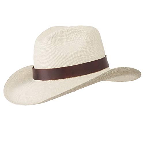 ULTRAFINO Bayou Western Straw Panama Hat with Leather Hatband Brown Large