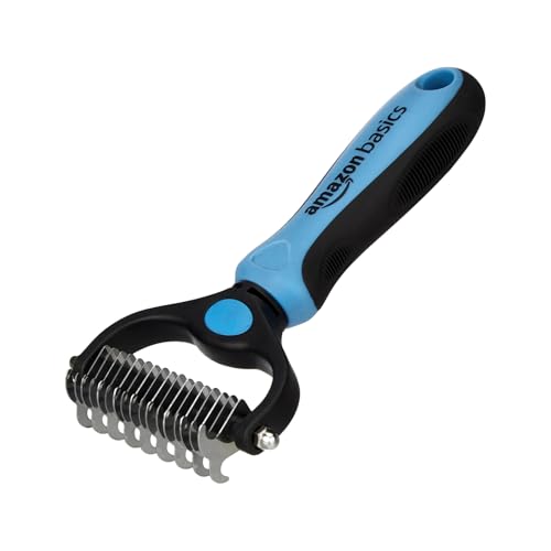 Image of Amazon Basics, Deshedding Tool with Rake for Pet Dog Grooming | Dematting Tool | Removes Loose Hair, Mats, Tangles, and Dirt | Suitable for All Dog Breeds | Large Blade