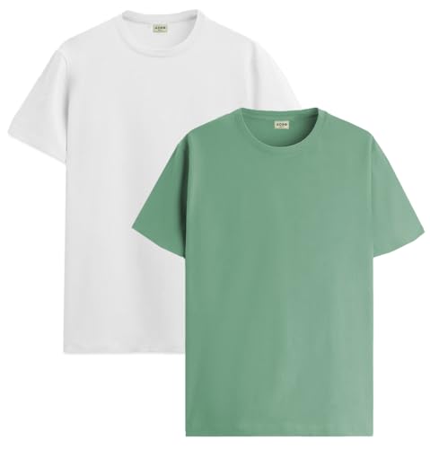 Image of ADRO Men's Cotton Regular Fit Combo Plain Solid T-Shirt Pack of 2