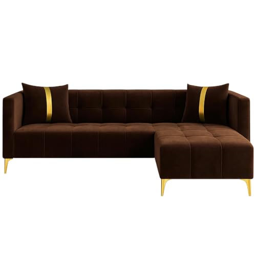 Image of FURNY Modernliving 4 Seater RHS L Shape Sofa Set (Brown)